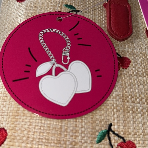 NWT Betsy Johnson Cherry Tote Bag Viral Novelty Handbag Purse Rattan Heart Large - Picture 3 of 15